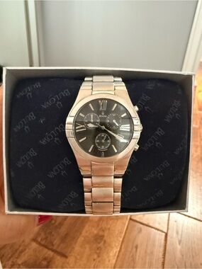 Bulova Silver Watch with Black Dial